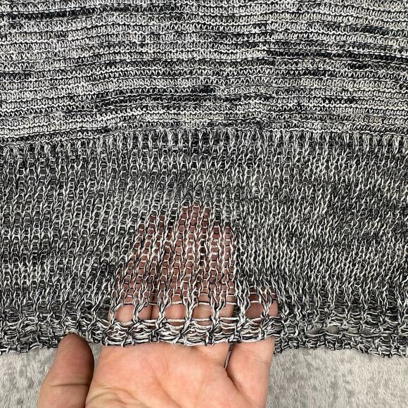 J. Jill 100% LINEN open‎ knit Dolman sweater short sleeve black white cute trim - Picture 8 of 14